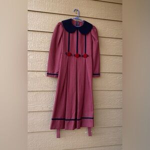 VNTG Bonnie Jean Girls Sz 12 Blue Red Plaid Dress Velvet Collar / Trim Holliday
